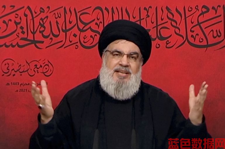 真主党领导人哈桑·纳斯鲁拉(Hassan Nasrallah)在贝鲁特的以色列空