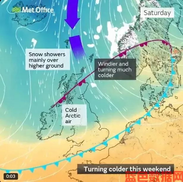 灰机@hz2333英国天气：英国气象局预报地图显示，巨大的北极风暴将在几天内袭击